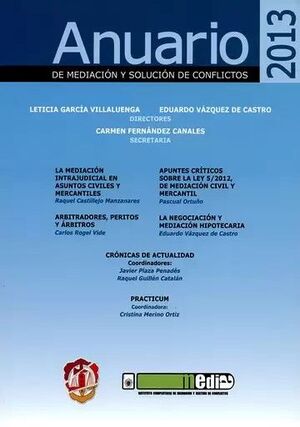 ANUARIO DE MEDIACIÓN Y SOLUCIÓN DE CONFLICTOS 2013